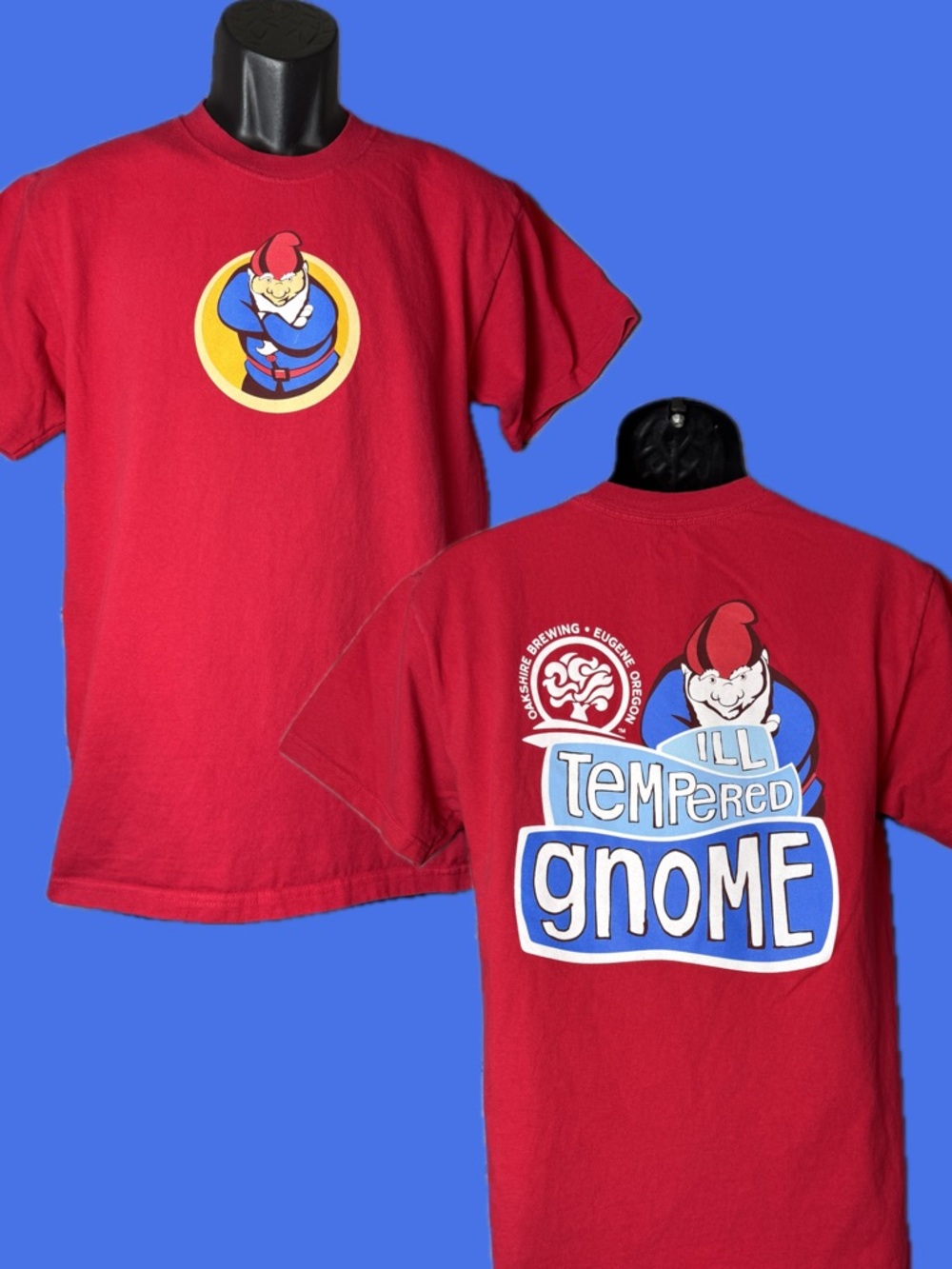 Oakshire Brewing Rare Double-Sided Ill Tempered Gnome Red Men’s Tee Size M